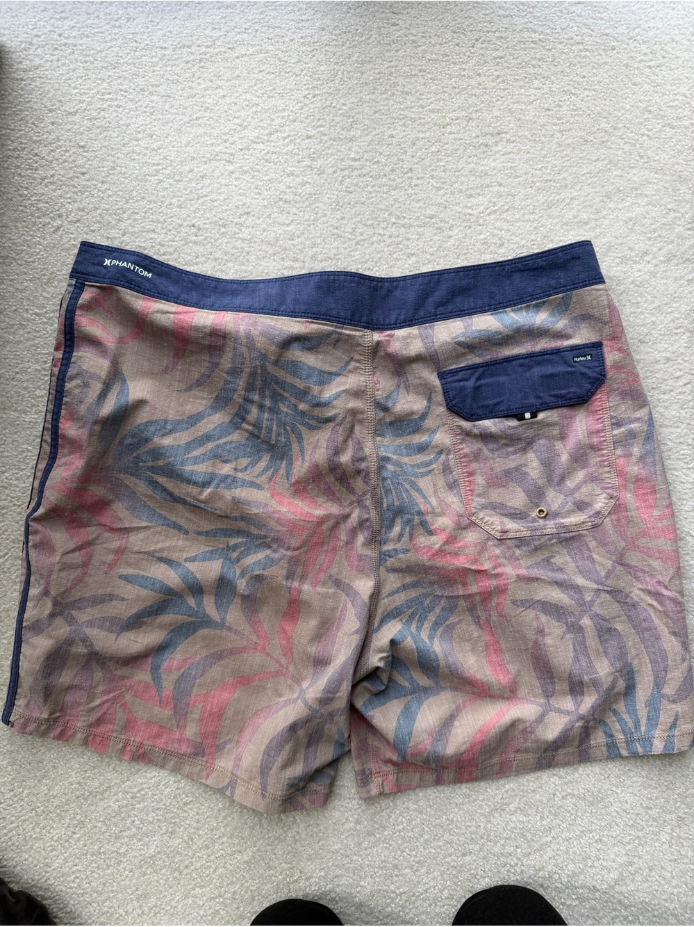 Hurley Men’s Leaf Print Hybrid Shorts in Beige, Blue & Pink